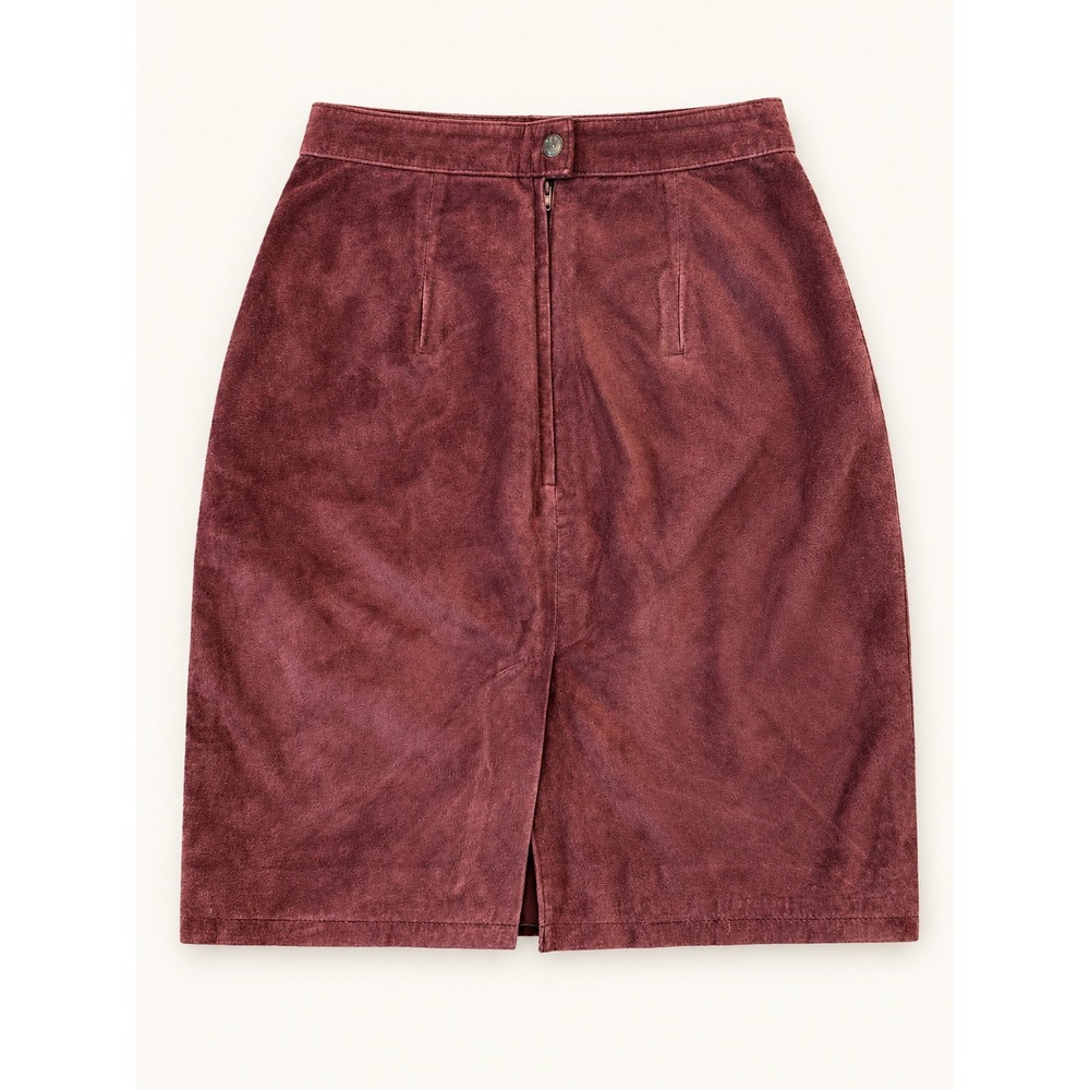 Vintage G-III Burgundy Genuine Suede Leather Pencil Skirt Size 5/6
